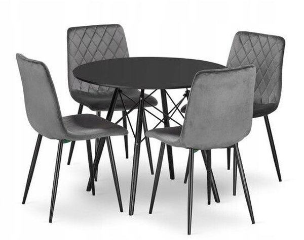 Set Round Dining Table Ø80 cm Black + 4 Dining Chairs Dark Gray