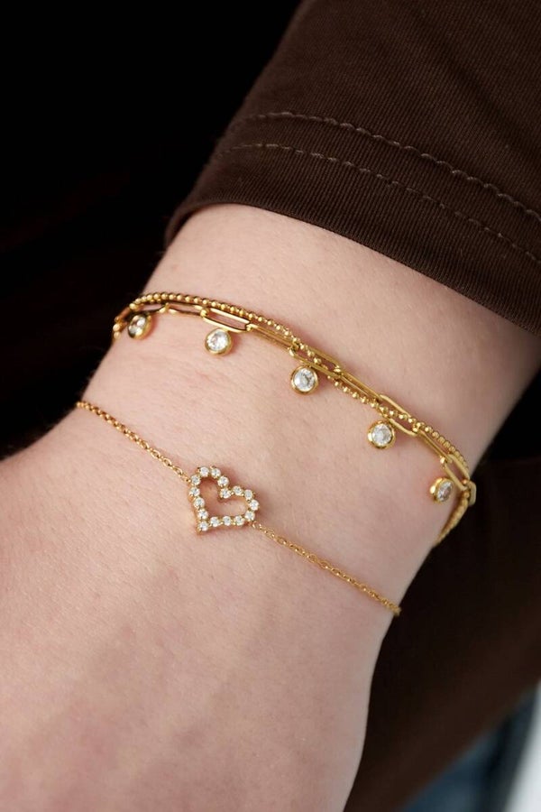 Armband met strass steentjes en hartje