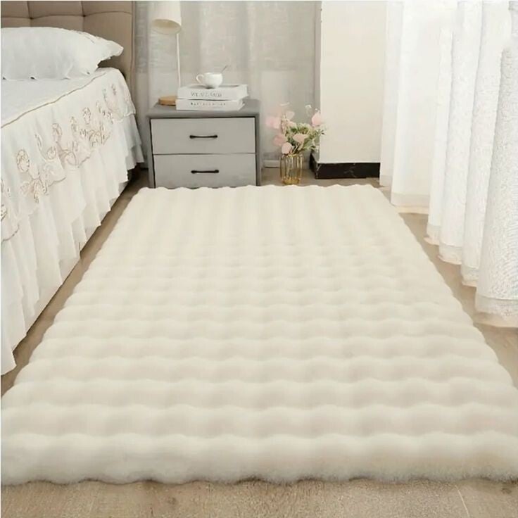 Alfombra de Felpa de Piel Sintetica Blanco Cremoso