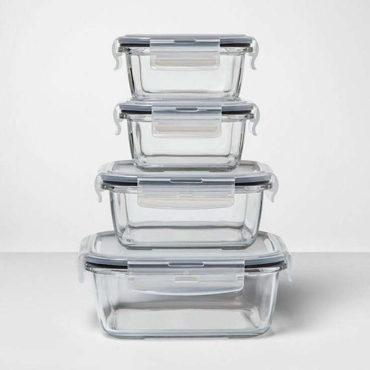 Paquete de 4 Recipientes de vidrio para almacenamiento de alimentos