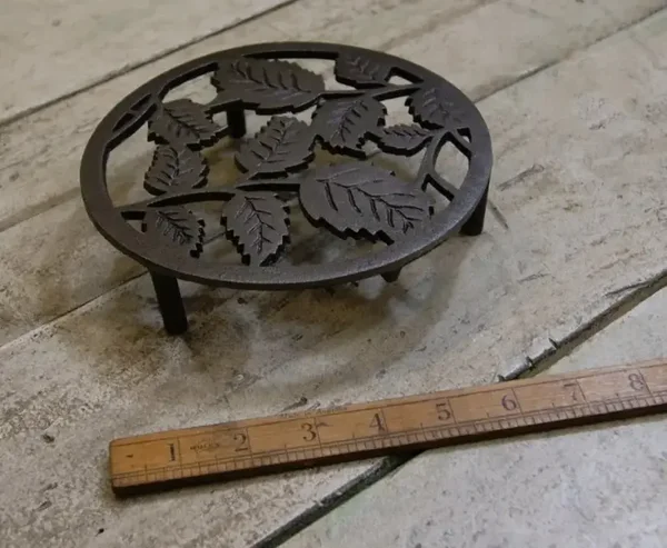 Cast Antique Iron Rose Leaf Circular Trivet