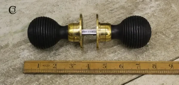 Door Knob Set Beehive Ebonised / Brass