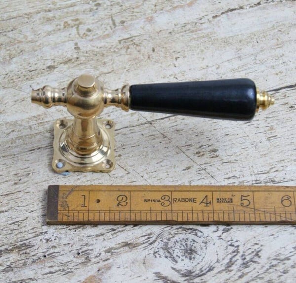Lever Handle on Square Plate Ebony Ceramic and Brass