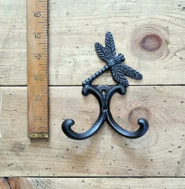 Coat Hook Double DRAGONFLY Antique Iron
