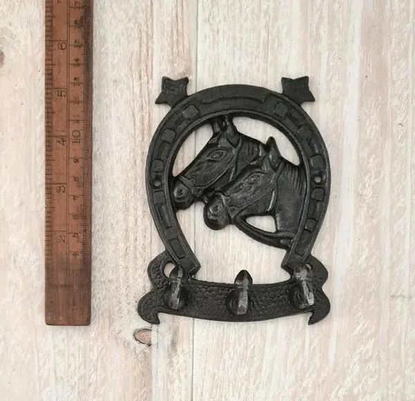 Coat Hook HORSESHOE 3 Hooks Cast Antique Iron