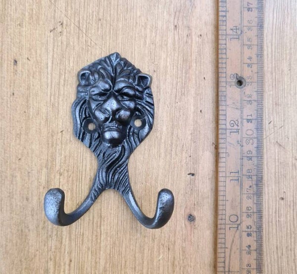 Coat Hook Double LION FACE Cast Antique Iron