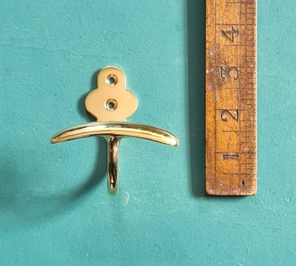 Coat Hook BOWLER TOP HAT Plate Wide Polished Brass