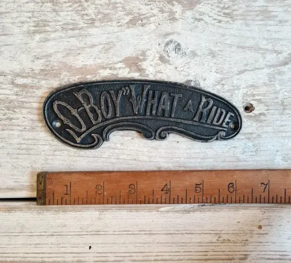 Cast Iron O Boy What A Ride Plaque