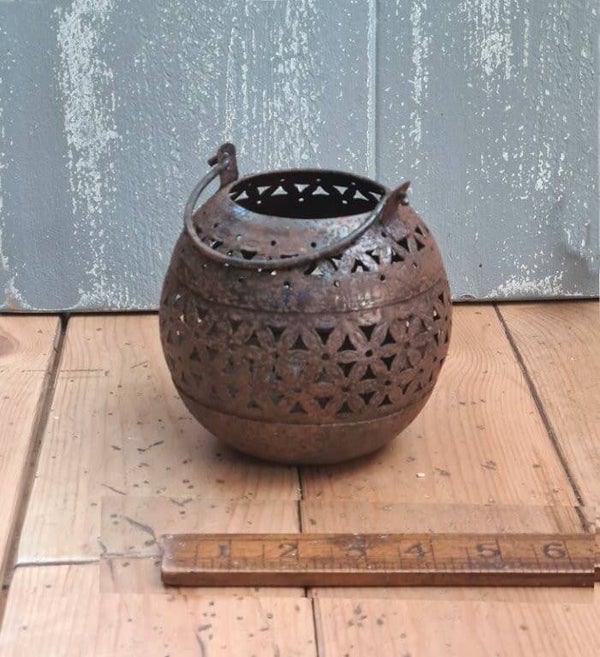 Moroccan Pierced GLOBE Lantern Small Antique Rust