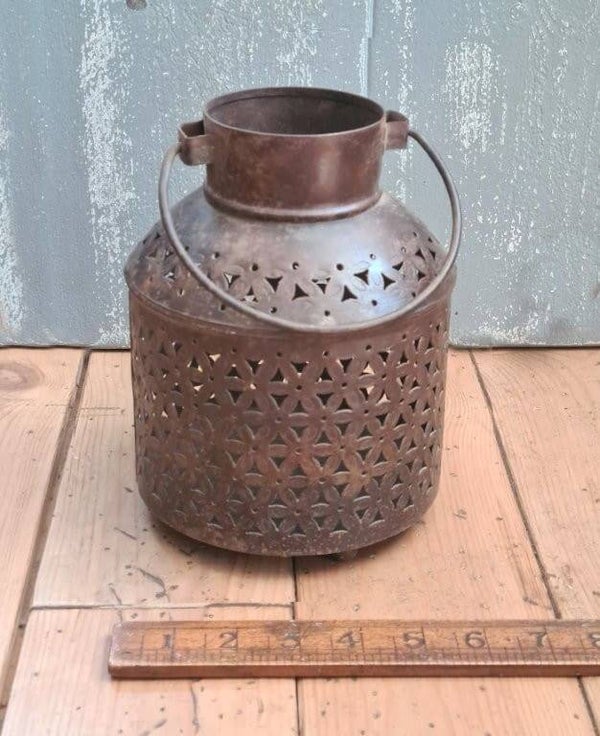 Moroccan Pierced CHURN Lantern Large Antique Rust