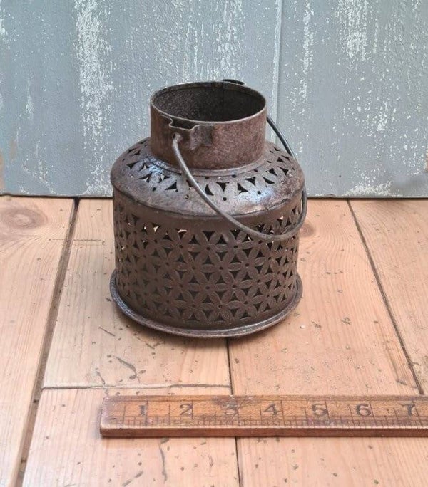 Moroccan Pierced CHURN Lantern Small Antique Rust