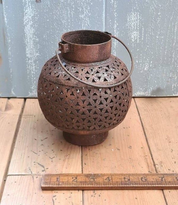 Moroccan Pierced GLOBE Lantern Large Antique Rust