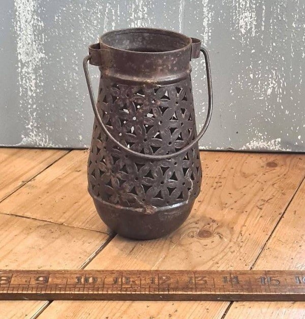 Moroccan Pierced BOTTLE GOURD Lantern Antique Rust