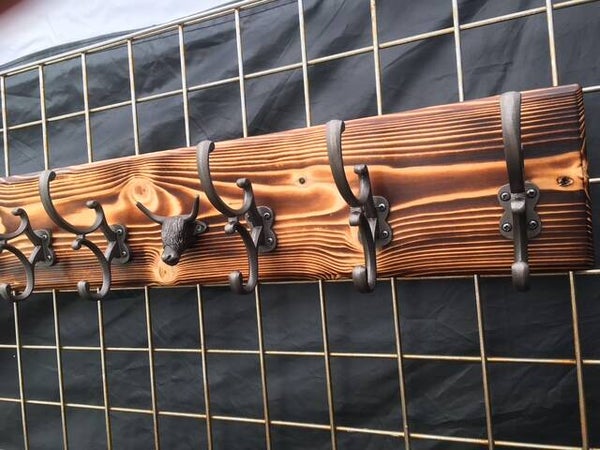 Rustic Bull & Cast Iron Coat Hook Rack