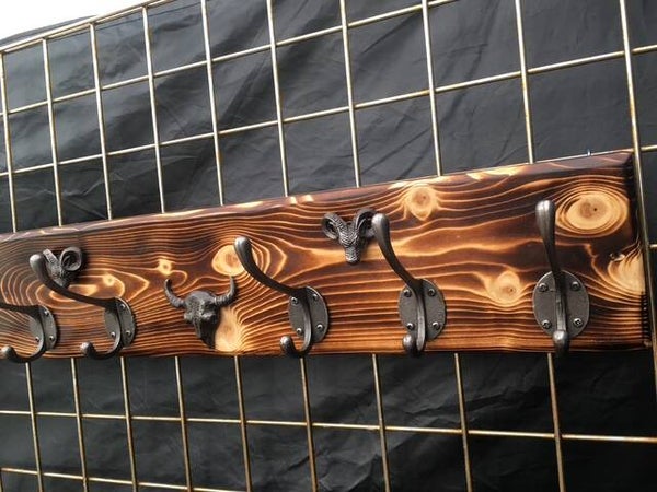 Rustic Bull & Ram Coat Hook Rack