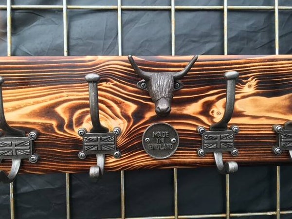 Rustic Bull & Union Jack Coat Hook Rack