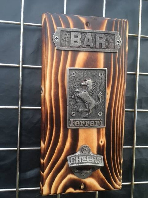 Rustic Ferrari Bottle Opener Plaque
