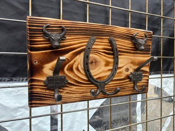 Rustic Horseshoe & Bull Coat Hook Rack