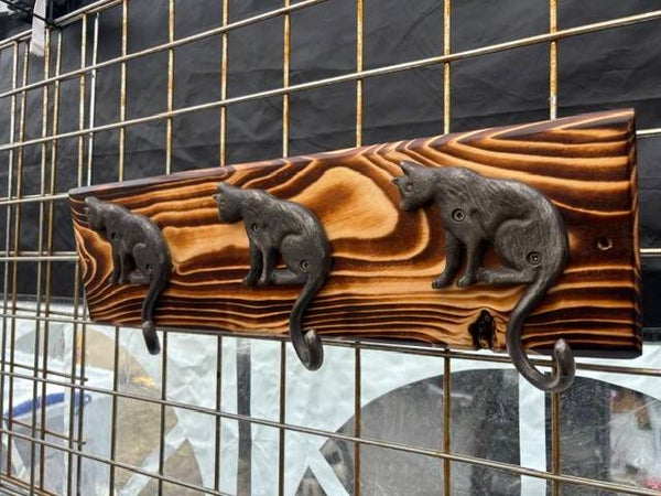 Rustic Cat Coat Hook Rack