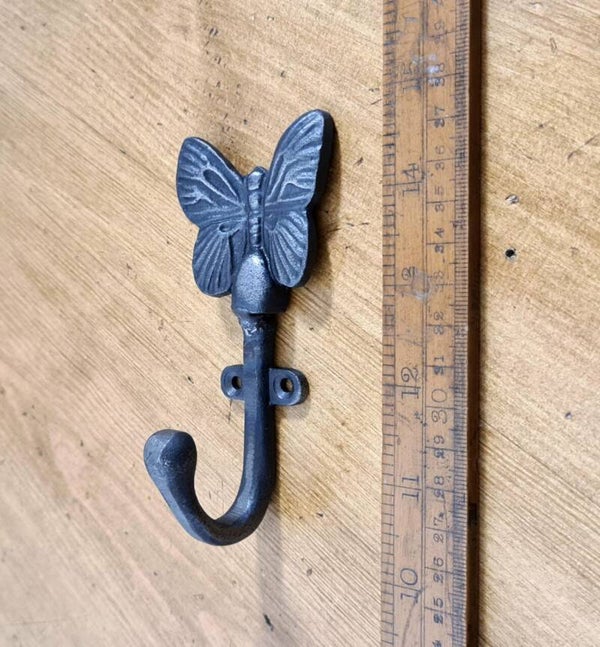 Coat Hook Single Butterfly Cast Antique Iron