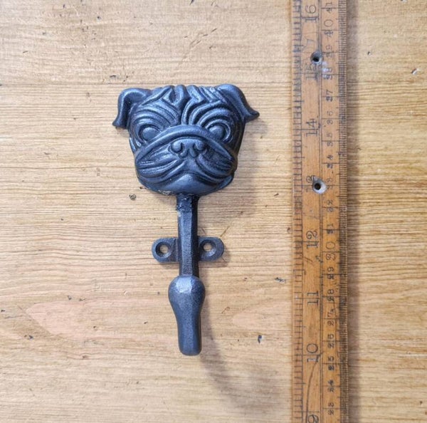 Coat Hook Singe BULLDOG FACE Cast Antique Iron