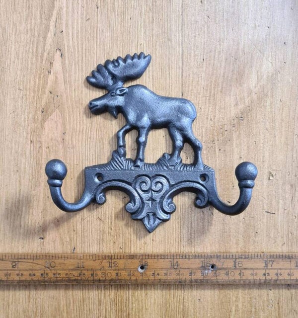 Coat Hook Double MOOSE Cast Antique Iron