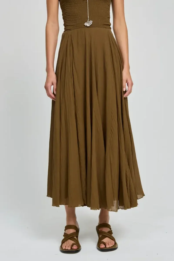 Jupe Bella en crêpe de coton kaki - Laurence Bras