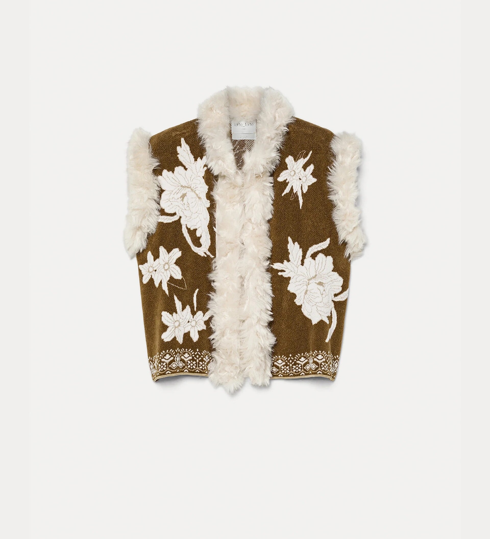 Gilet à bord eco fur en jacquard chenille " the lotus" - Forte Forte