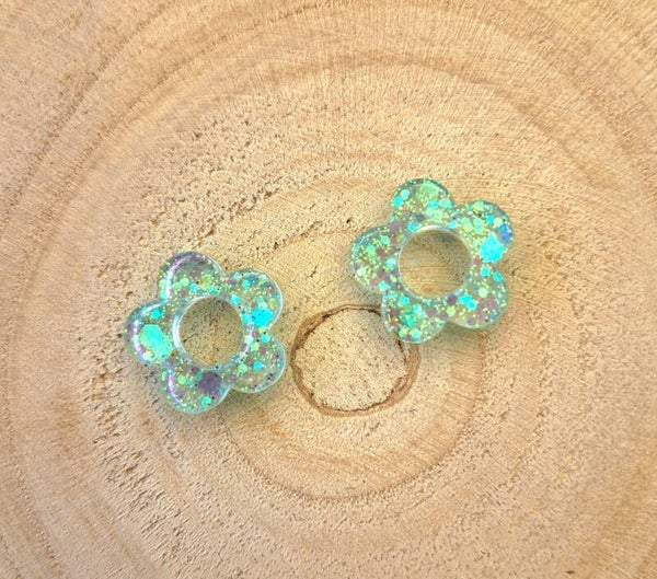 Fleurs paillettes turquoise