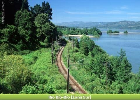 Eisenbahnlinie entlang des Bio Bio Fluss nahe Concepción Chile