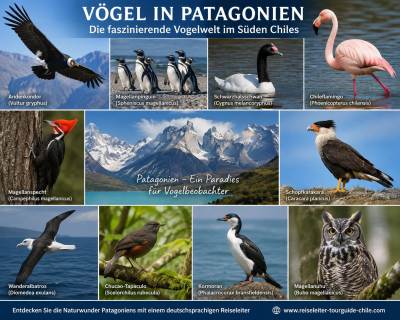 Vögel Patagoniens Kondor Pinguine Flamingo Specht Schwarzhalsschwan