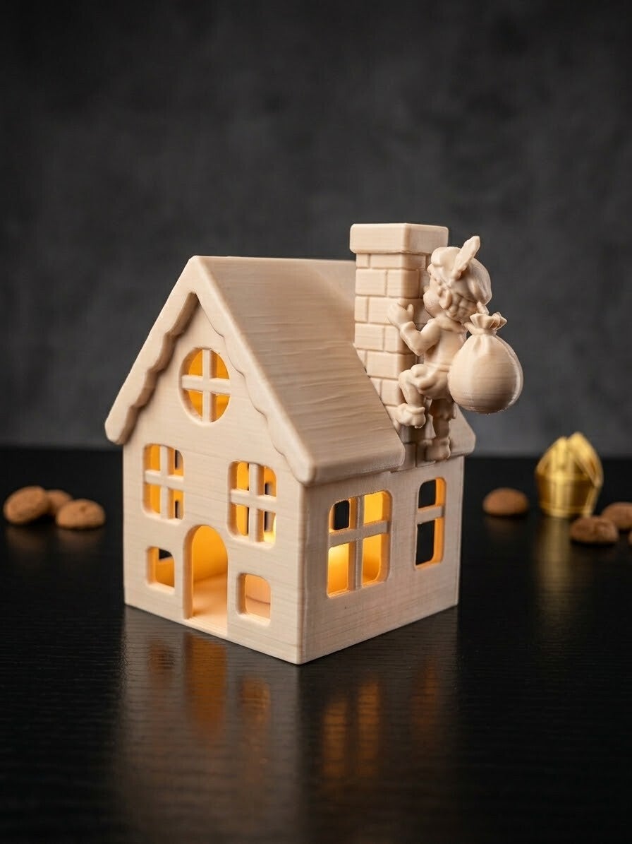 Sinterklaas huisje met pietje - windlicht
