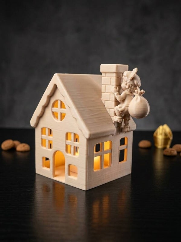 Sinterklaas huisje met pietje - windlicht
