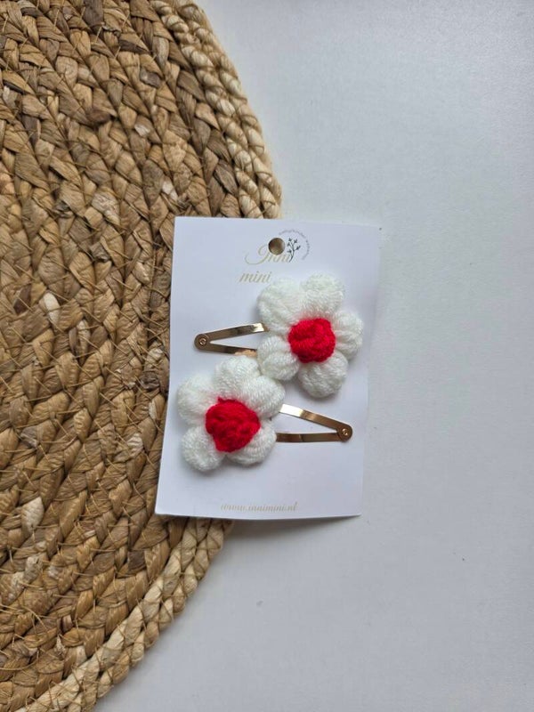 Haarspeldje Flower White/red