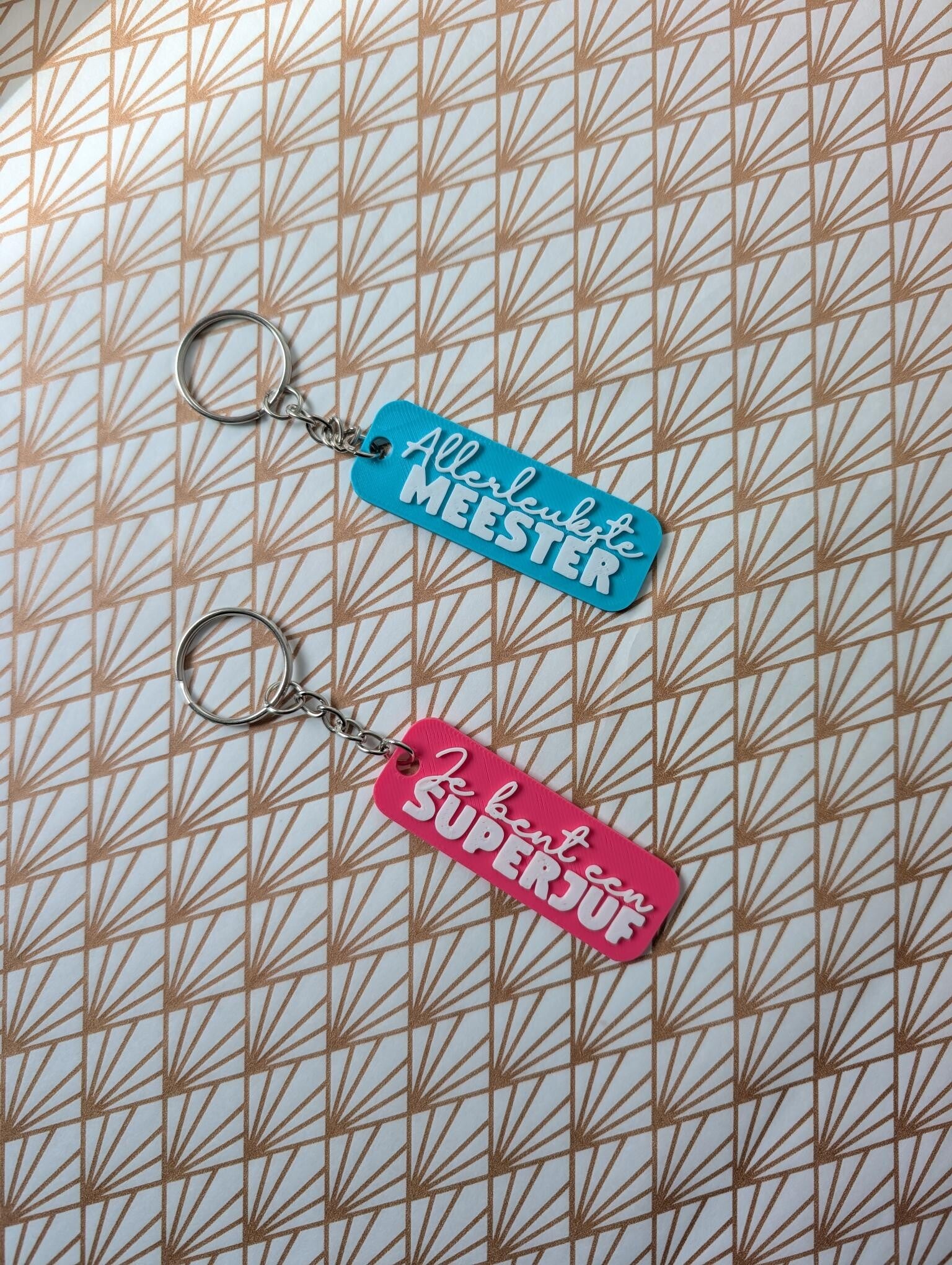 Sleutelhanger "Allerliefste Meester" / "Je bent een Superjuf"