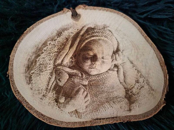 Fotogravur auf Baumscheibe