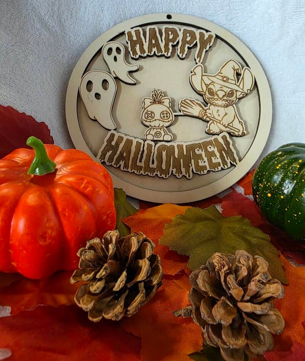🎃 Halloween-Schild „Happy Halloween“ – doppellagig, Ø 18 cm 🕸️