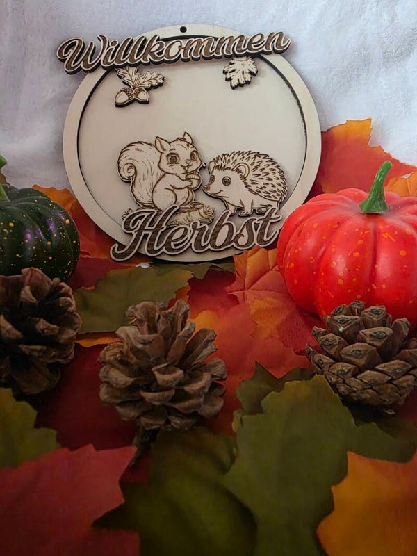 🍂 Herbstschild „Willkommen Herbst“ – dreilagig, Ø 18 cm 🍁