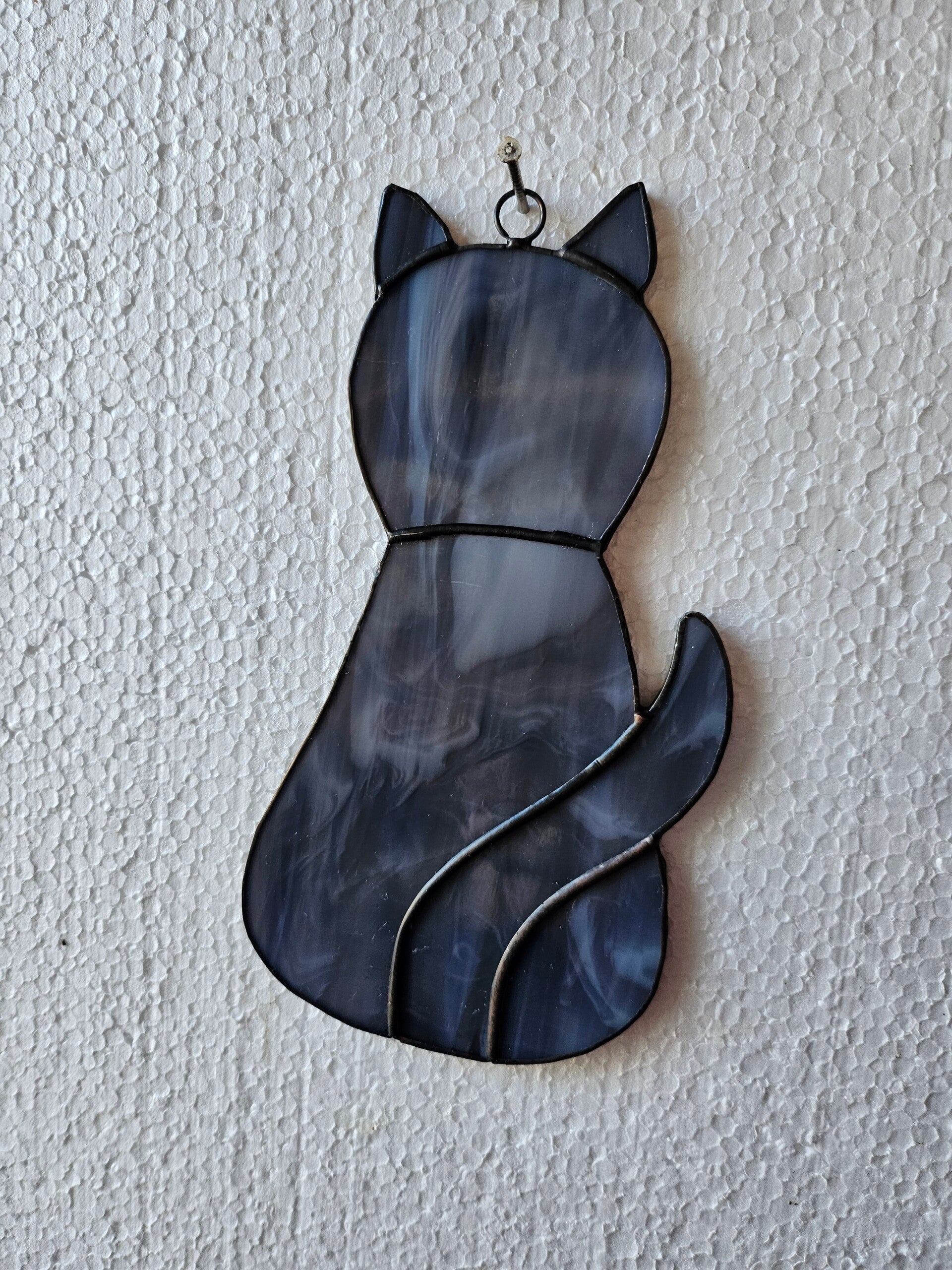Kat, grijs/wit, 18 cm
