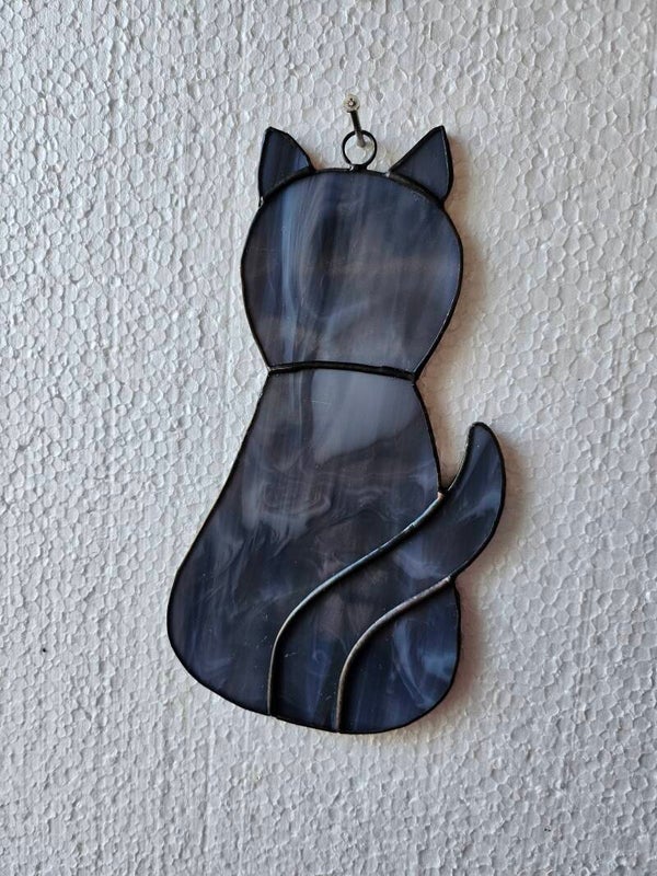 Kat, grijs/wit, 18 cm