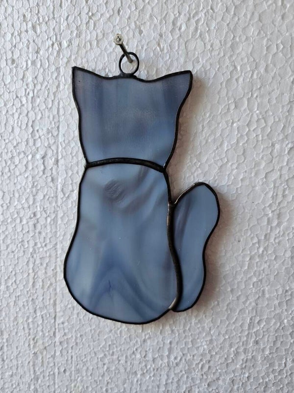 Kat, grijs/wit, 13 cm