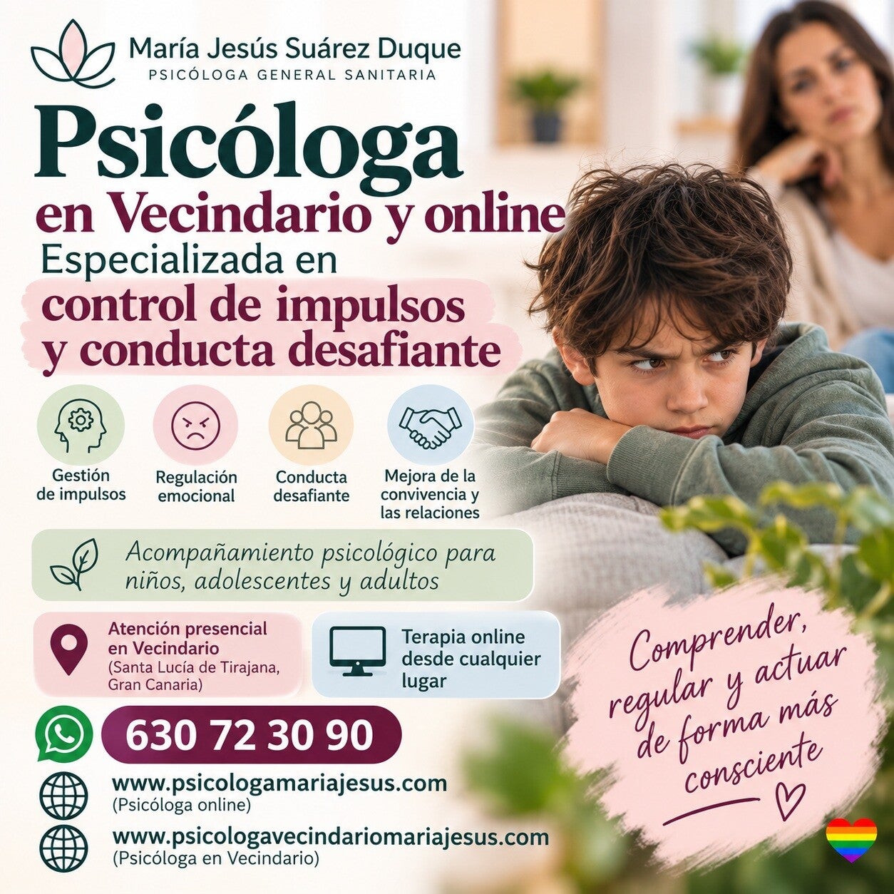 Psicóloga en Vecindario y online especializada en Trastornos disruptivos de la conducta y del control de impulsos