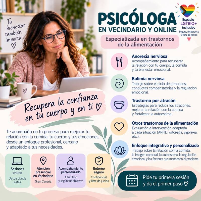 Trastornos de la alimentación. Psicóloga en Vecindario y online