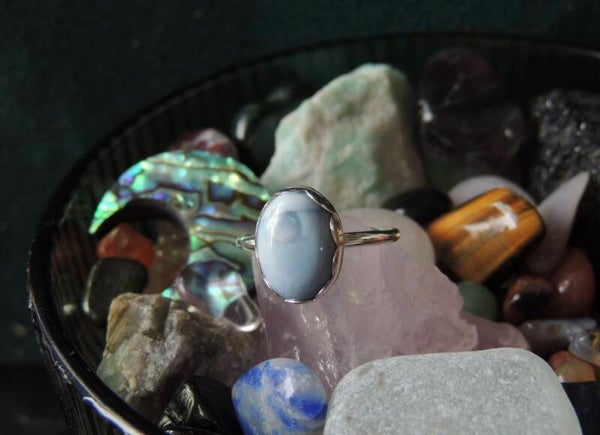 Bengal blue opal sterling silver ring✨Size Q