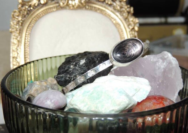 Hypersthene Silver stamped cuff bangle✨