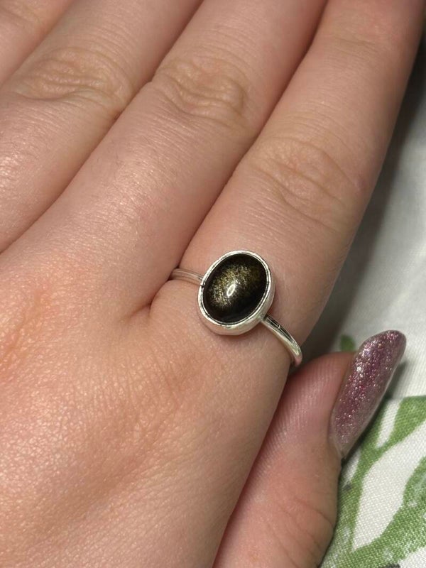 Golden obsidian silver ring✨Size P