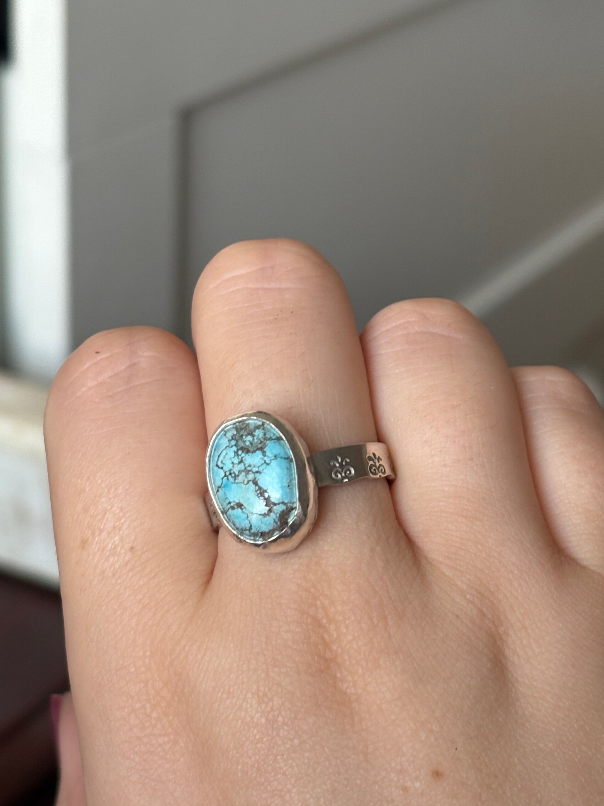 Turquoise stamped ring🌊Size T