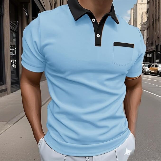 Polo casual de manga corta para hombre, con botones de golf, ajuste delgado, con bolsillo y cuello, camisetas elegantes para primavera y verano