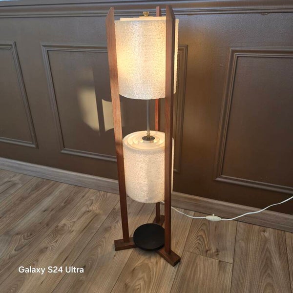 Lampadaire vintage en teck et plexiglas