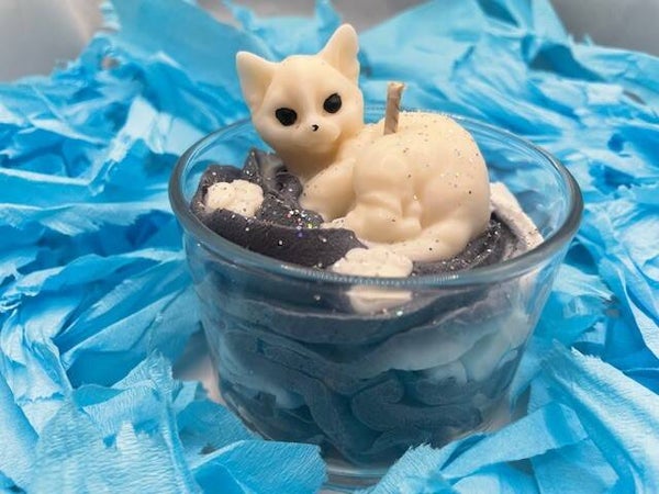 Bougie gourmande chat  "Lotus blanc et Coton"